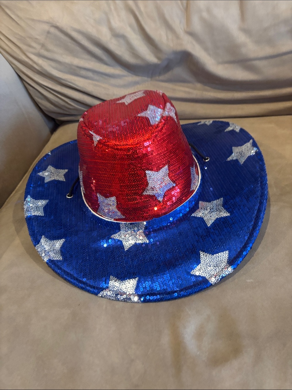 Festive Sequin Star Cowboy Hat - Red and Blue